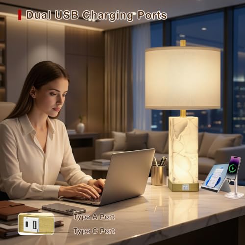 23" Alabaster Table Lamp Set of 2 for Living Room with Night Light (2 Count)
