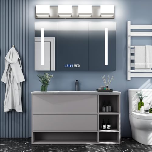 Brushed Nickel Modern Vanity Light Fixtures 4 Lights LED Bathroom Lights Up and Down Bathroom Wall Lighting Over Mirror