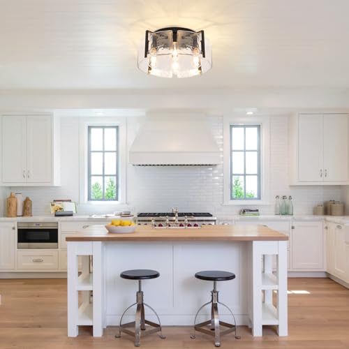 Modern 4 Light Flush Mount Ceiling Light with Hammered Glass Shade