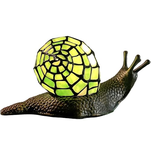 L10964 Green Land Snail Tiffany Style Stained Glass Accent Table Lamp