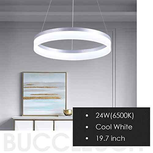 Buccleuch Modern LED Chandelier - Dimmable 19.7" Silver Round Pendant Light, Height Adjustable UL-Certified Ceiling Light for Dining Room, Kitchen Island, Living Room, Bedroom, Foyer, 6500K