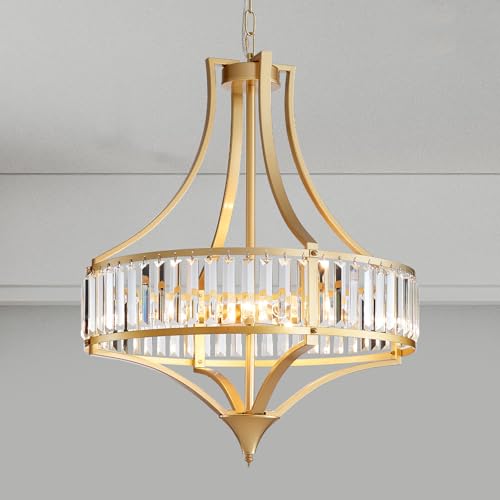 21.6" Gold Crystal Chandeliers Modern Vintage Chandelier with Round Metal Shade Art Deco 6 (6 Count)