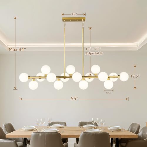 55"L Gold Linear Chandelier 16