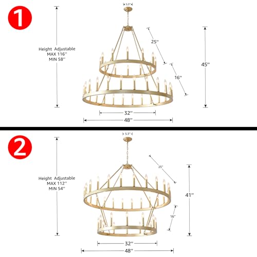 48" Gold Wagon Wheel Chandelier Foyer Chandeliers for High Ceilings
