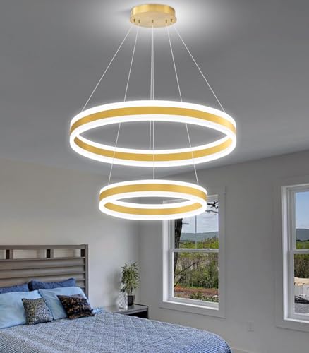 D15.7''+23.6'' Modern Ring Chandelier for Dining Room LED Dimmable Pendant Lighting for Living Room Foyer Bedroom Entryway 3000K
