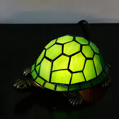Tiffany Tortoise Lamp Small Stained Glass 8X5X4 Inch Green Turtle