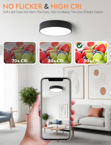 Dimmable Modern Black Flush Mount LED Ceiling Light Fixture (Black / 11.81 inch)