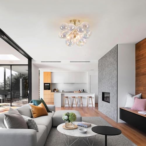 Modern Semi Flush Mount Bubble Chandelier with 17 Colorful Glass Globes
