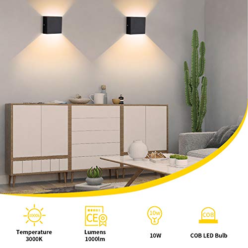 Indoor LED Wall Sconce Light Set of 2 Black Metal 10W Warm White (2 Count)