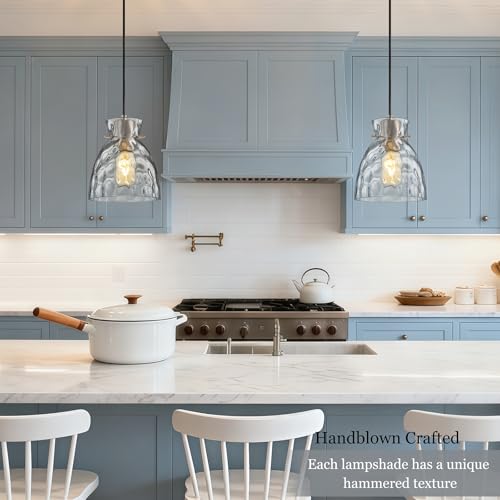 5.9" Mini Hammered Glass Pendant Lights Kitchen Island Brushed Nickel E26