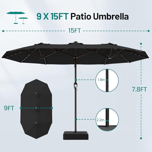 15FT Patio Umbrella with Solar Lights
