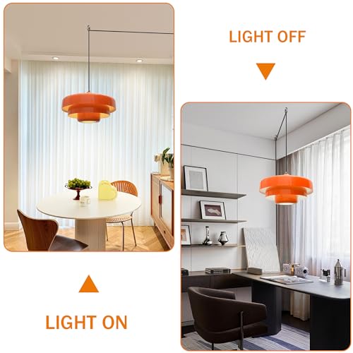 Plug in Pendant Light Mid Century Hanging Lamp with Plug in Cord Orange Pendant Lighting Fixtures Nordic Style Metal Shade On