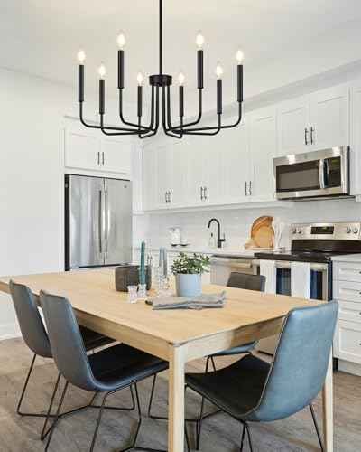 Yunnix 8 Light Black Chandelier, Farmhouse Chandelier for Dining Room Light Fixture Hanging, UL Listed Industrial Modern Chandelier for Bedroom, Foyer, Kitchen, Living Room, No Assembly Required