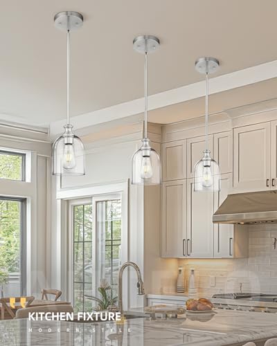 2 Pack Brushed Nickel Pendant Lights Kitchen Island Cylinder Glass (2 Count)