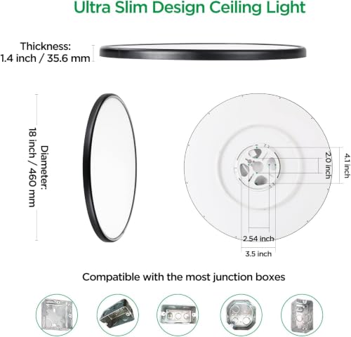 2 Pack 18" Dimmable Flush Mount Ceiling Light Fixture (2 Count)