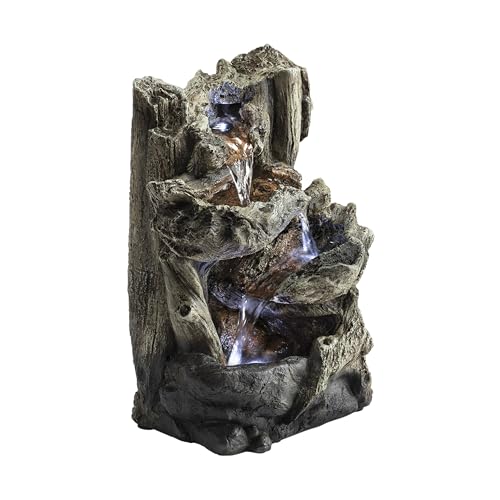 14"H Indoor Tiered Log Tabletop Fountain with LED Lights
