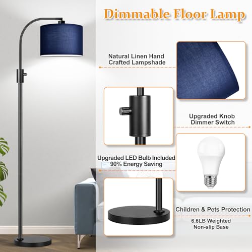 Upgraded Modern Arc Dimmable Tall Standing Floor Lamp with Blue Shade