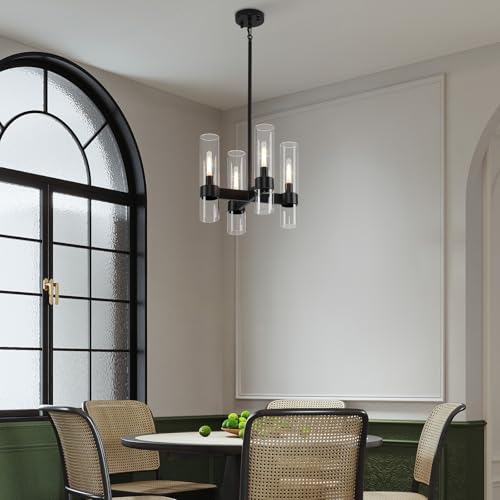 4 Lights Black Farmhouse Chandelier for Dining Room with Glass Cover 15" (4 Count)