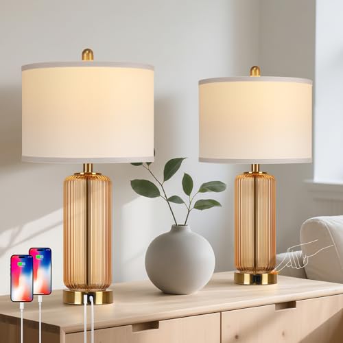 27" Brown Glass Table Lamp Set of 2 (2 Count)