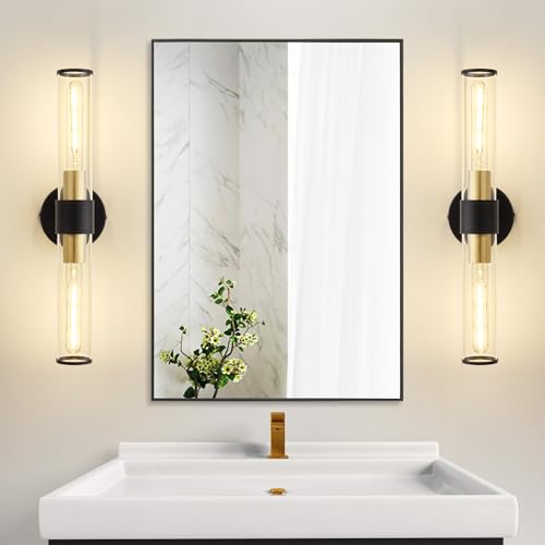Hardwired Black Gold Vanity Light Clear Glass Wall Sconce