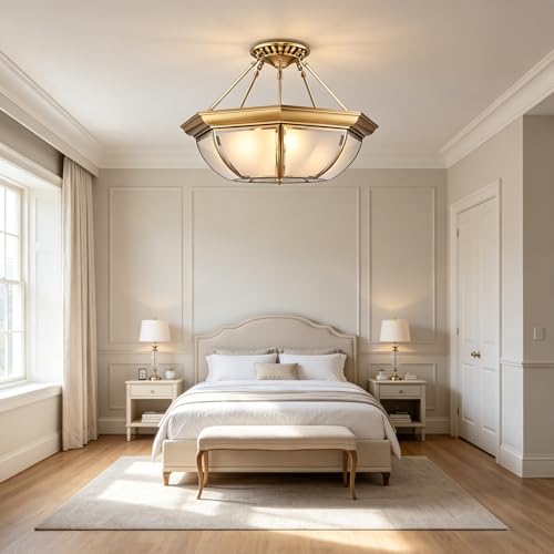 24 Inch Semi Flush Mount Brass Chandelier