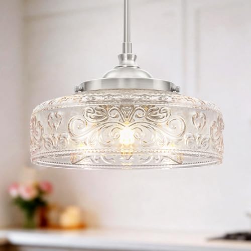 Brushed Nickel Pendant Light with Clear Glass Lampshade
