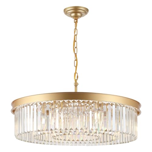 Gold Crystal Chandeliers 30" Modern Round Chandelier Luxury Light Fixture