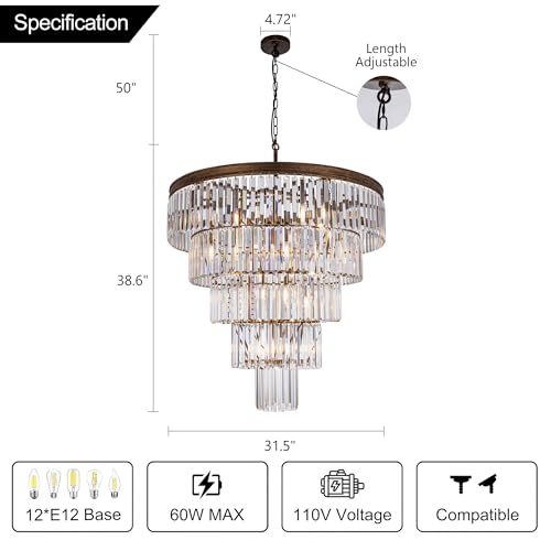 10 Light Large Crystal Chandelier 31.5 inch