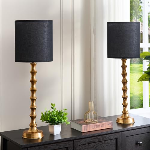 30.5" Gold Buffet Lamps Set of 2 with Black Shade (2 Count)