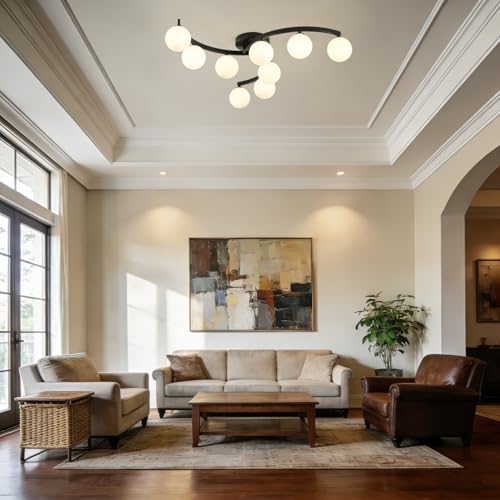 Mid Century Glass Globe Semi Flush Mount Ceiling Light Fixture Chandelier