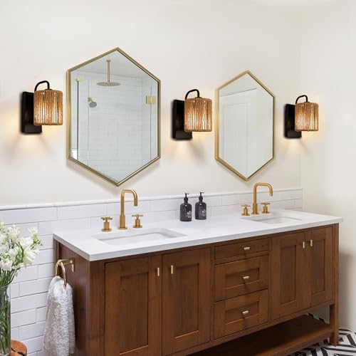 Boho Wall Sconce Rattan Wall Light Fixtures Hemp Rope Sconces