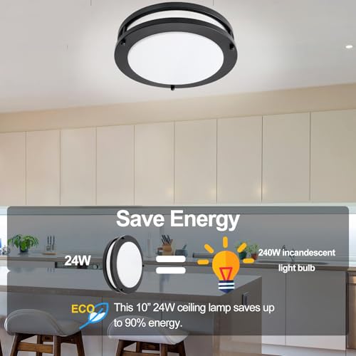 10inch LED Flush Mount Ceiling Light Fixture Dimmable Matte Black (4 Count)
