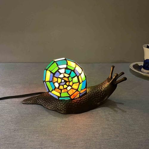 L13003 Multicolor Land Snail Tiffany Style Stained Glass Accent Lamp