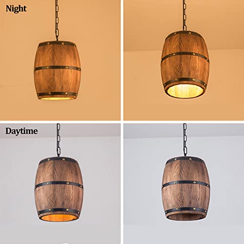 Wooden Wine Barrel Chandelier Bar Cafe Lights Vintage Rustic Wine Barrel Decor Hanging Light Kitchen Light Fixtures Pendant Lamp Barrel Shade Ceiling Light Farmhouse Pendant Light