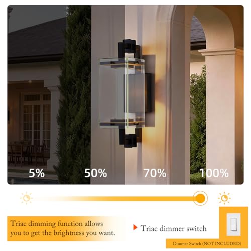 Modern Black Patio Wall light Fixture LED Warm 3000K Triac Dimmable