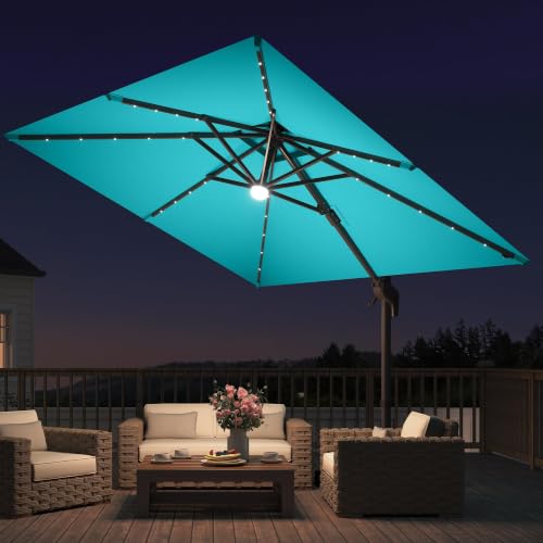 9x9 FT Cantilever Offset Patio Umbrella with Lights & Base