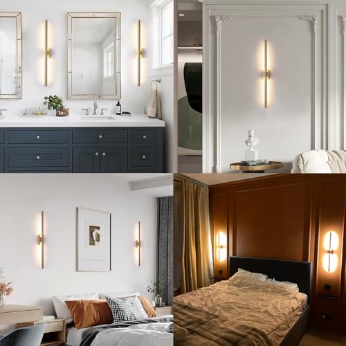 Only Suitable for Small Junction Box Set of 2 Hardwired Narrow Gold Wall Sconces Modern Picture Lights Linear Mirror Vanity Wall Lights for Bathroom Bedroom Corridor (2 Count)