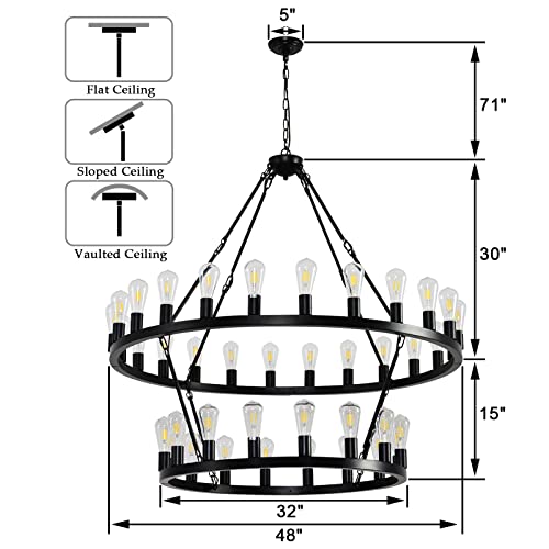 48 Inch Black Extra Large Wagon Wheel Chandelier