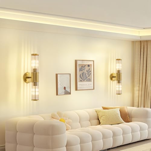 Hardwired Gold Bathroom Vanity Light Glass Rod Wall Sconce