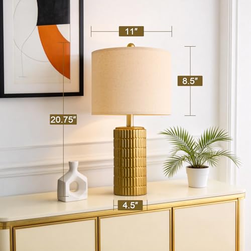 20.75" Brass Gold Ceramic Table Lamps Set of 2 for Living Room (2 Count)
