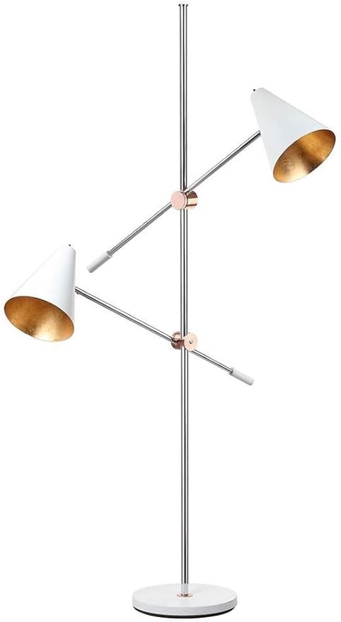 SAFAVIEH Lighting Collection Reed Modern Contemporary Scandinavian Retro Chrome/ White 71-inch 2-light Living Room Bedroom Home Office Standing Tree Floor Lamp (LED Bulbs Included)