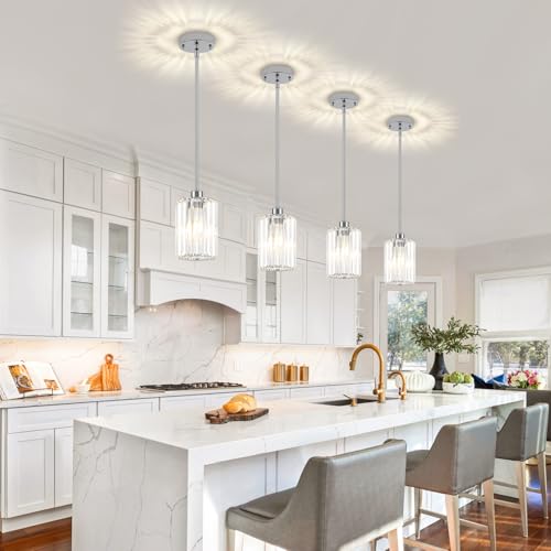 3 Pack Chrome Crystal Pendant Lights Modern Kitchen Lighting Fixtures (3 Count)