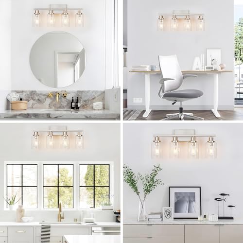 4 Light Bathroom Light Fixtures Brushed Nickel Vanity Light Over Mirror Modern Farmhouse Wall Lighting Sconces Wall Lamp for Bathroom