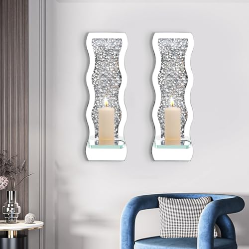 Mirrored Candle Sconces with Acrylic Diamond (2 Count)