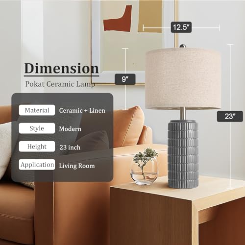 23" Ceramic Dark Gray Table Lamps Set of 2 for Living Room (2 Count)