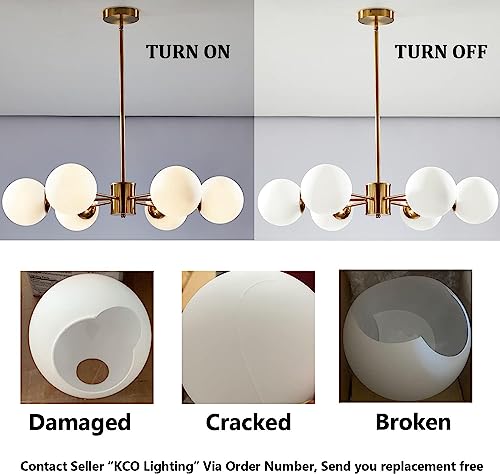 6 Light White Milk Glass Chandelier Brass Gold Sputnik Ceiling Light