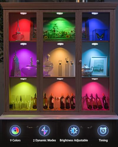 RGB Rechargeable Puck Lights with Remote Control (6 Count)