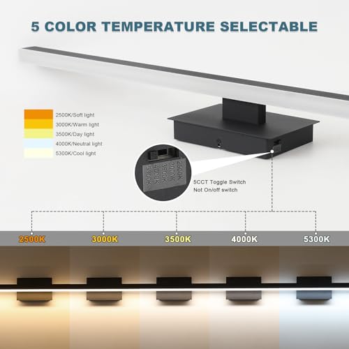 Bathroom Vanity Light Black Dimmable 5CCT Bathroom Lighting FIixtures Over Mirror 39.37 Inch Modern Vanity Light bar Led Bath Light ETL Certificated