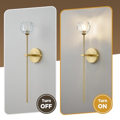 Gold Crystal Wall Sconces Brushed Brass Mid Century Modern Bathroom Sconce