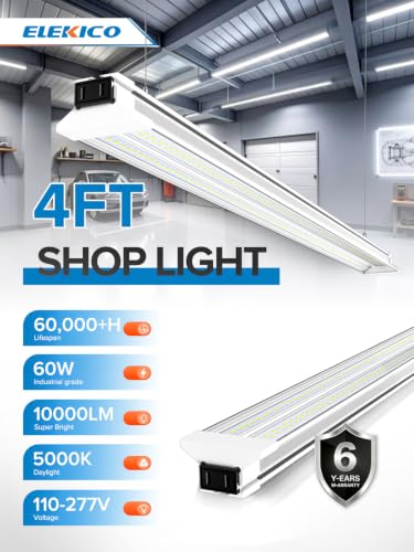 Upgrade Super Bright 6 Pack 60W LED Shop Lights 4FT 9000LM 5000K for Shop (6 Count)